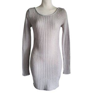 Armani Exchange Sweater Dress Wool Blend Open Weave Gray Long Sleeve Mini Size S